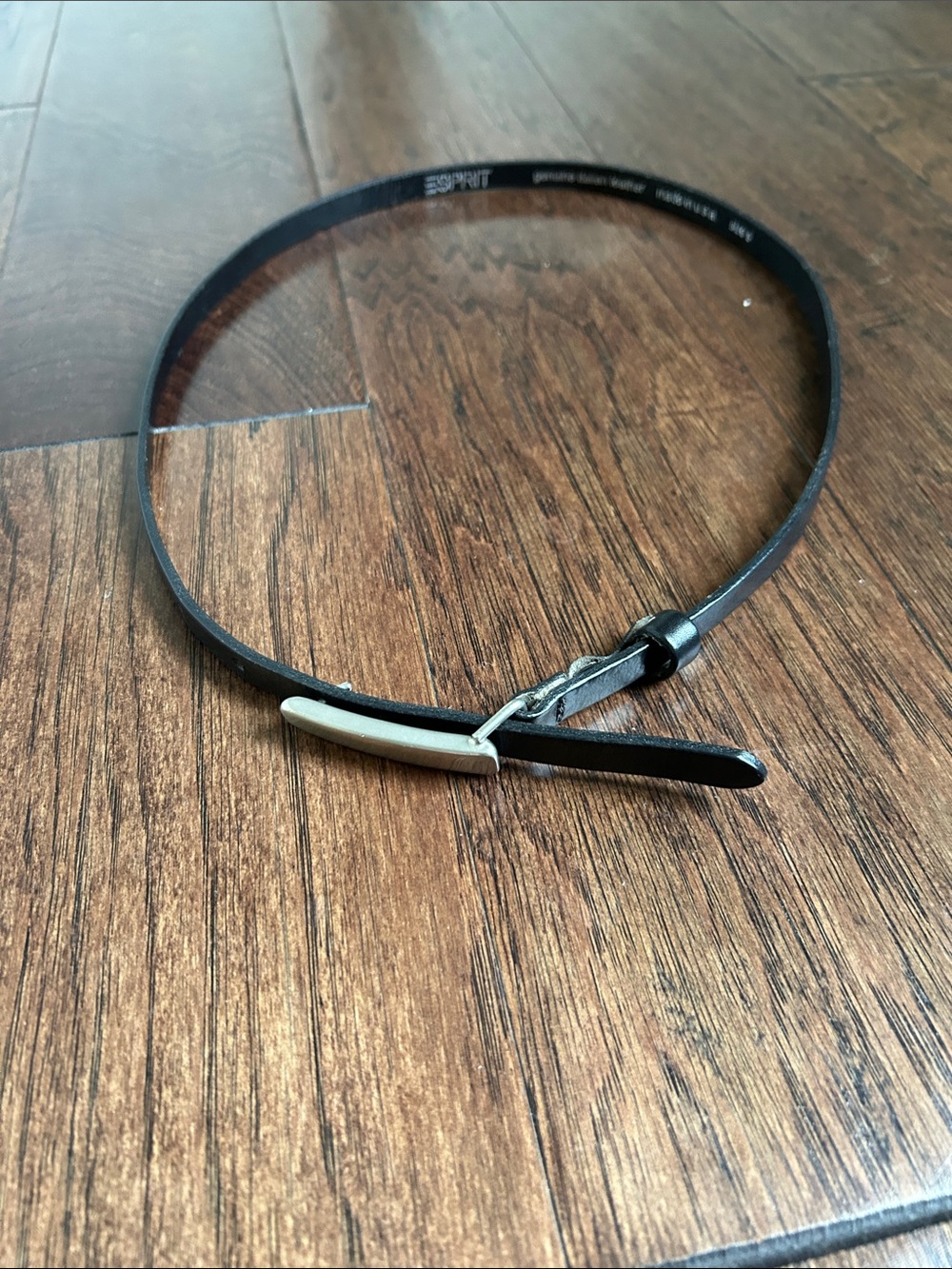 Esprit women’s size s Black Leather Slim Belt with Silver Accent